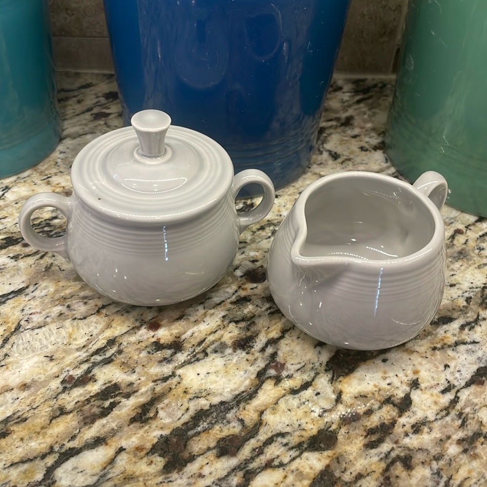 Pearl Gray Fiestaware sugar bowl w creamer